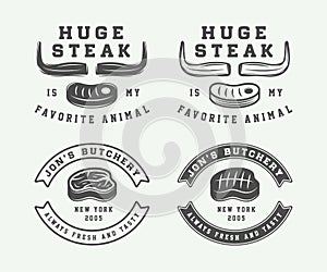 Set of vintage butchery meat, steak or bbq logos, emblems, badge