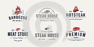 Set of vintage butchery meat store badge logo