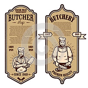Set of vintage butchery and meat store flyers. Design element for logo, label, sign, badge, poster