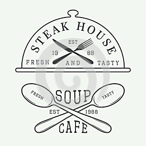 Set of vintage cafe and steak house logo, badge and emblem withSet of vintage cafe and steak house logo, badge and emblem with