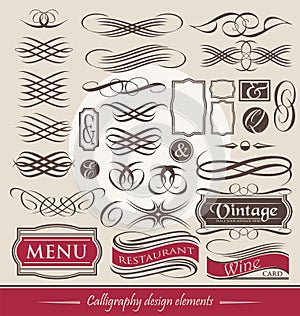 Set of vintage calligraphic design elements