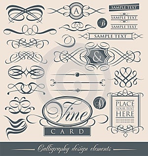 Set of vintage calligraphic design elements and vector page decorations.