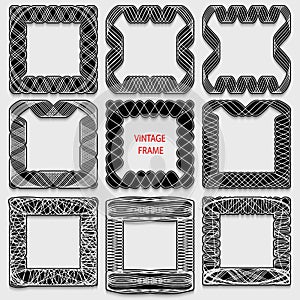 Set of vintage calligraphic frames. Black lines on a white background.