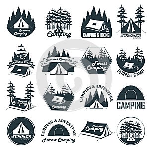 Set of vintage camping emblems, logos and badges