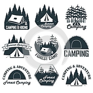 Set of vintage camping emblems, logos and badges