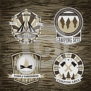 Set of vintage camping and outdoor adventure logo badges and labels.