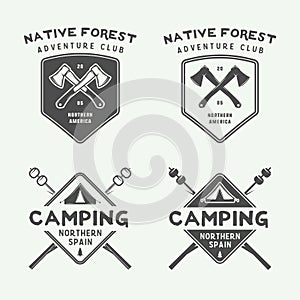 Set of vintage camping outdoor and adventure logos, badges