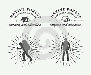 Set of vintage camping outdoor and adventure logos, badges