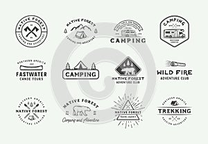 Set of vintage camping outdoor and adventure logos, badges, labels, emblems, marks and design elements. Graphic Art.