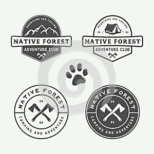 Set of vintage camping outdoor and adventure logos, badges