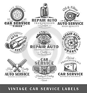 Set of vintage car service labels