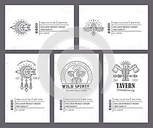 Set of vintage card templates in unique bohemian style with archaic elements.