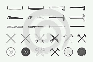 Set of vintage carpentry and mechanic labels, emblems, logo photo