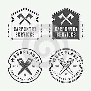 Set of vintage carpentry, woodwork and mechanic labels, badges