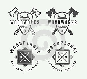 Set of vintage carpentry, woodwork and mechanic labels, badges