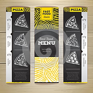 Set of vintage chalk drawing fast food menu banners. Pizza