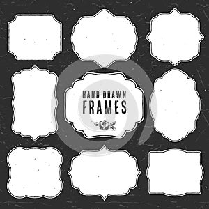 Set of vintage chalk frames and labels. Hand drawn vector