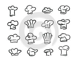Set of vintage chef and cook hats in doodle stile hand drown photo