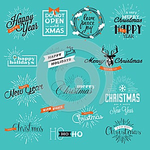 Set of vintage Christmas and New Year's labels and elements