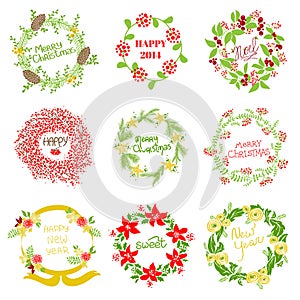 Set of Vintage Christmas and New Year Wreath