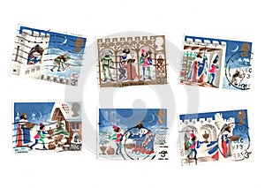 A set of vintage Christmas stamps from the UK.