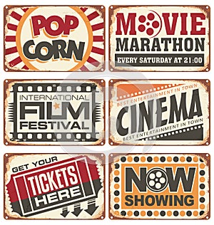 Set of vintage cinema metal signs