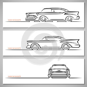 Set of vintage classic car silhouettes, outlines, contours