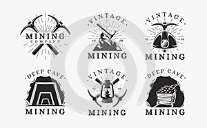 Set of Vintage classic Mining logo vector