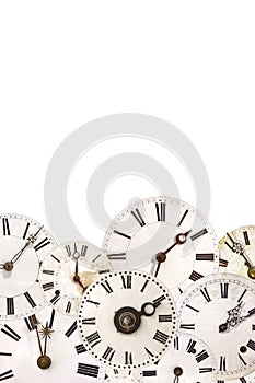 Set of vintage clock faces isolated on white