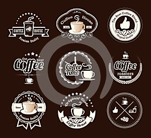 Set of vintage coffee badges and labels