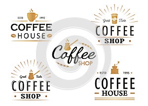 Set of vintage Coffee logo templates, badges and design elements. Logotypes collection for coffee shop, cafe, restaurant.