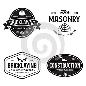 Set of vintage construction and bricklaying labels