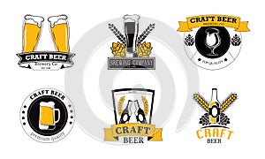 Set of the vintage craft beer labels, logo template designs for beer house. Vector illustration in flat cartoon style.