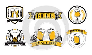 Set of the vintage craft beer labels, logo template designs for beer house. Vector illustration in flat cartoon style.