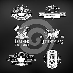 Set of vintage craft logo designs, retro genuine