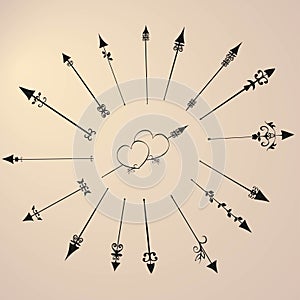 Set of Vintage decorative arrows. Vector decorative elements for page decoration.