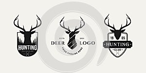 Set of vintage deer hunt badge logo design