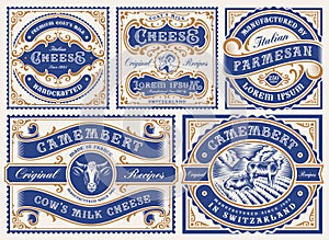 A set of vintage editable cheese labels