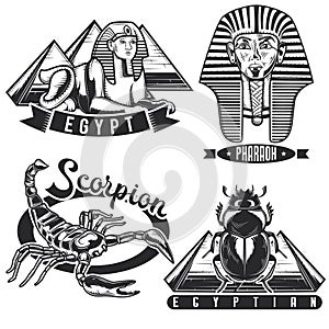 Set of vintage egyptian emblems, labels, badges, logos. Isolated on white