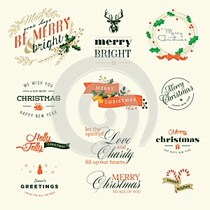 Set of vintage elements for Christmas and New Year greeting cards