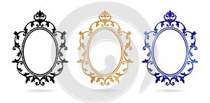 Set of vintage ellipse frames label ornaments isolated white backgrounds