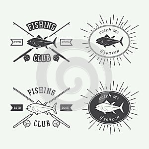 Set of vintage fishing labels, logo, badge and design elements.