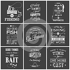 Set of vintage fishing typographic quotes