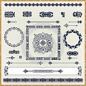 Set of vintage floral pattern design elements