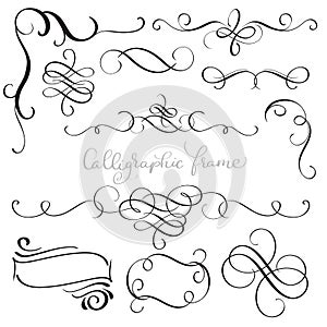 Set of vintage flourish decorative art calligraphy whorls for design. Vector illustration EPS10