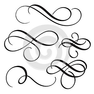 Set of vintage flourish decorative art calligraphy whorls for text. Vector illustration EPS10