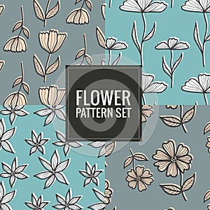 Set of vintage flower pattern - vector illustration