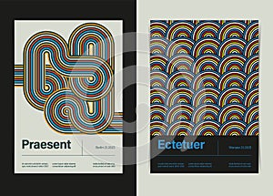Set of Vintage Flyers Design Template with Circle Lines Pattern. Vector illustration