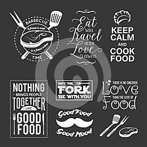 Set of vintage food related typographic quotes. Vector illustration.