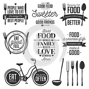 Set of vintage food related typographic quotes